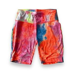 Zenana Women's Plus Neon Rainbow Tie Dyed Stretch High Waisted Bike Shorts 1X